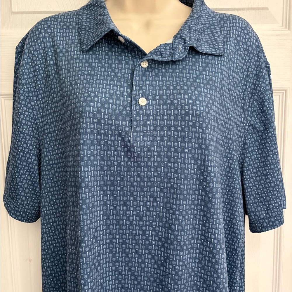 J.Crew Performance Polo Shirt XL Blue Golf Ball Print Stretch Golf Casual Resort